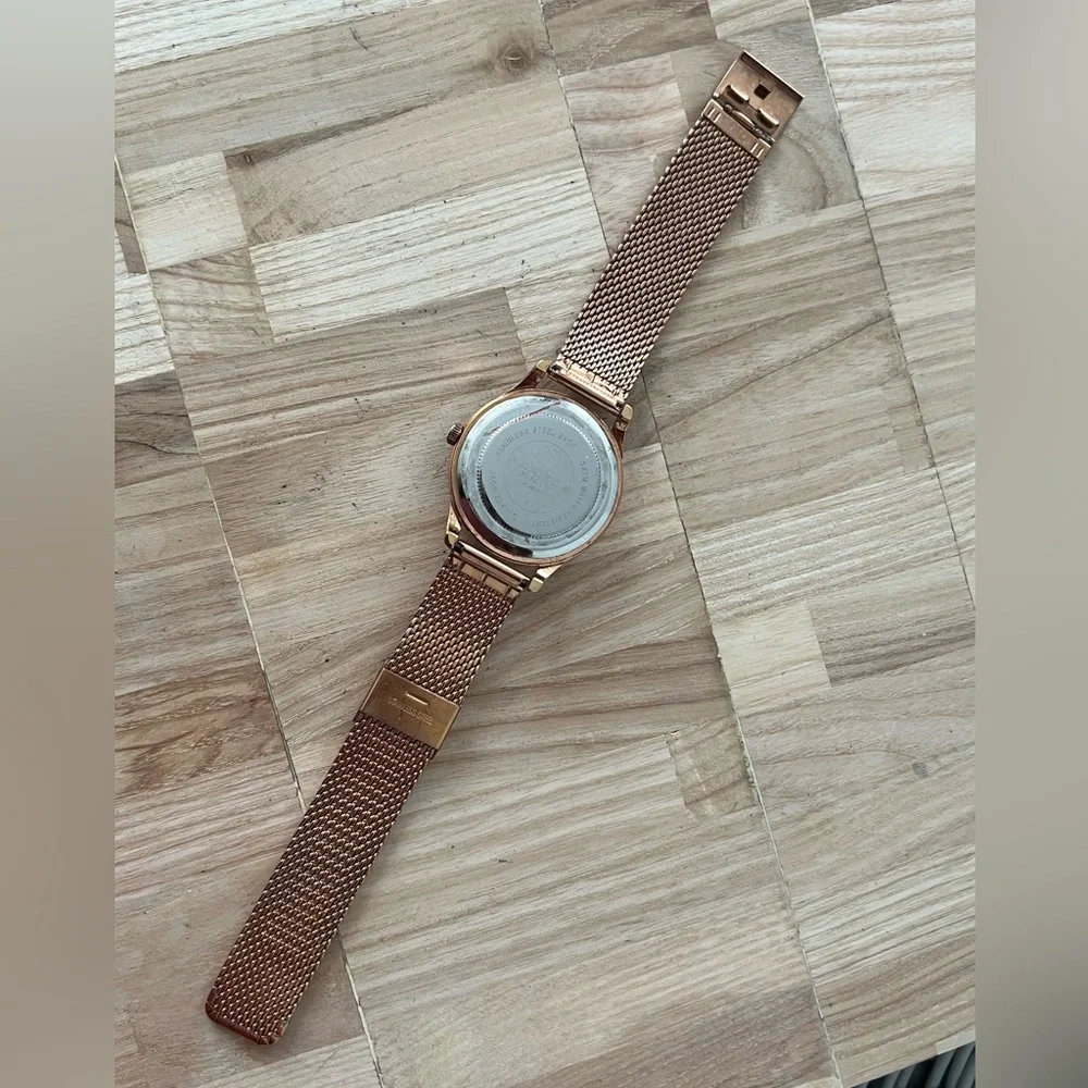AKRIBOS XXIV Ladies Watch Rose Gold Mesh Bracelet Purple Dial Date Window